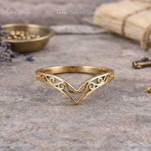 Pierścionek z mosiądzu Wishbone – Minimalistyczny pierścionek z jodełką w kształcie litery V – Delikatny pierścionek z mosiądzu do łączenia ze sobą – Prosta biżuteria na co dzień – Prezent dla niej