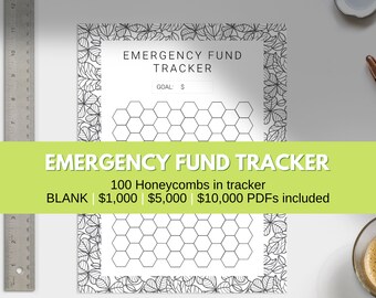 May include: A printable emergency fund tracker with a honeycomb design. The tracker has 100 honeycombs and includes PDFs for $1,000, $5,000, and $10,000 goals.