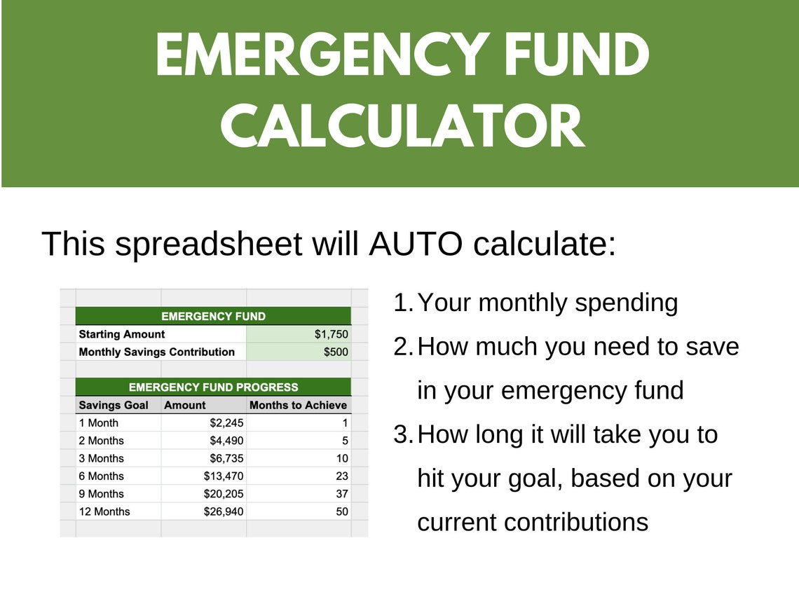 EMERGENCY FUND CALCULATOR Savings Tracker Monthly Saving Etsy