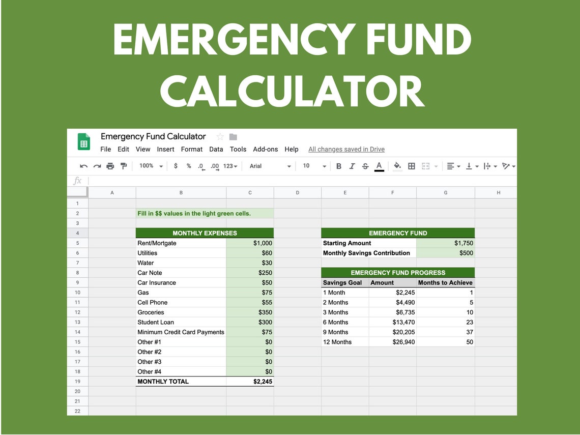 EMERGENCY FUND CALCULATOR Savings Tracker Monthly Saving Etsy