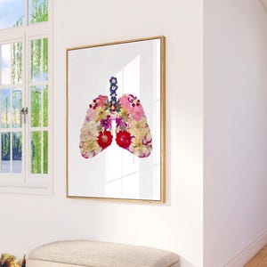 Stampa floreale da parete con polmoni, stampa botanica con fiori, regalo di anatomia medica per pneumologo, poster sui polmoni, decorazione per studio medico