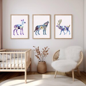 Set di 3 decorazioni da parete con cacciatori di animali della foresta, stampe botaniche con cervi, cerbiatti e lupi della foresta, per amanti della natura