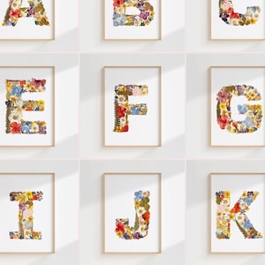 Impresión de nombre floral personalizada: arte de pared con iniciales personalizado para guardería, habitación de adolescentes y decoración de dormitorio: regalo para ella, recién nacida y baby shower