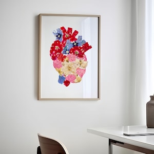 Stampa artistica a forma di cuore floreale, decorazione murale anatomica per cardiologo, poster botanico romantico, arte murale medica, regalo per studio medico