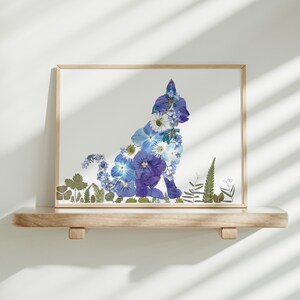 Arte murale con gatto Non ti scordar di me Stampa di fiori pressati