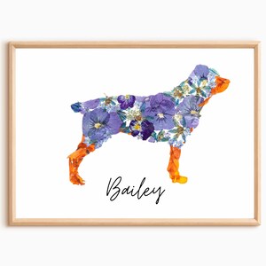 Stampa artistica personalizzata con motivo floreale Rottweiler, stampa floreale blu personalizzata con motivo cane Rottweiler, decorazione da parete unica per amanti degli animali, regalo per amanti degli animali. Stampa artistica con motivo animale.