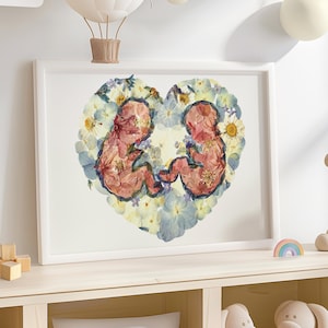 Digital Twins Art Print – Botanical Twin Baby Decor, Personalized Nursery Wall Art for Twin Girls or Boys, Instant Download