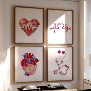 Cardiologist Wall Art Set of 4 Heart Anatomy Print Doctor Office Decor Medical Gift for Cardiologist | Physical Art Print