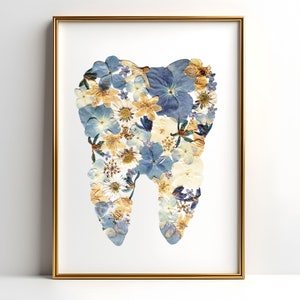 Arte odontológica pôster floral de dente presente para dentista decoração para clínica odontológica pôster botânico de dente impressão de dentista arte de estomatologia arte de parede de dente
