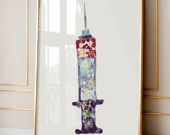 Floral Syringe Art Print, Nurse Gift, Medical Wall Art, Doctor Office Decor, Med Student Graduation Gift