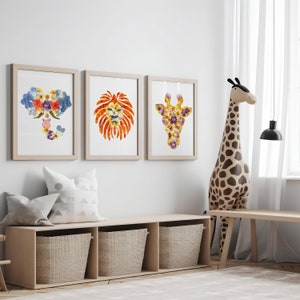 Set of 3 Safari Animal Nursery Prints – Lion & Elephant Nursery Decor for Toddler Boys’ Room, Baby Room Wall Art
