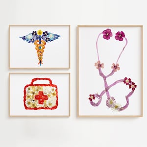 Stampe da parete mediche, poster con caduceo, stampa con stetoscopio, borsa medica con croce, decorazione da parete per ufficio medico, regalo per infermiere.