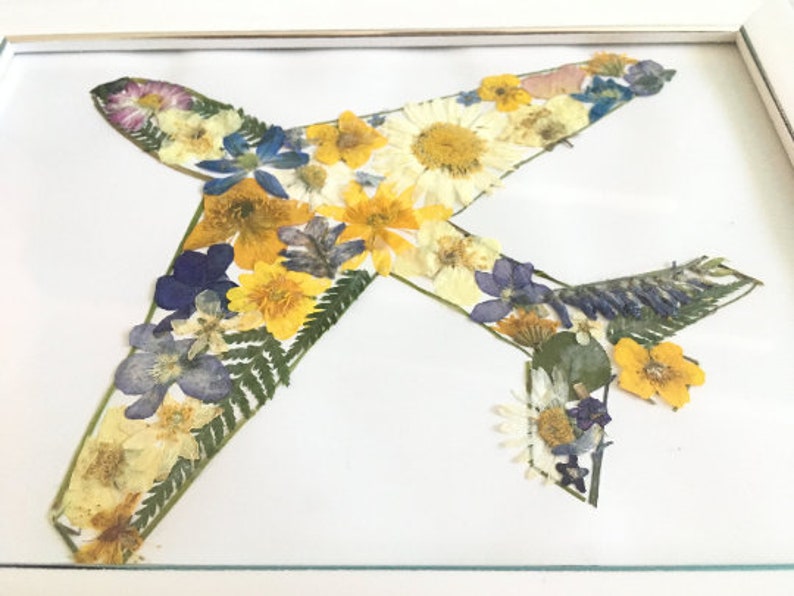Plane art Dried flowers airplane Pressed flower Etsy