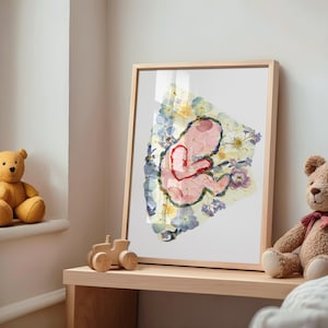 Ecografia del bambino, ecografia dipinta con fiori, regalo unico per baby shower, ecografia artistica per rivelare il sesso del bambino, regalo di gravidanza