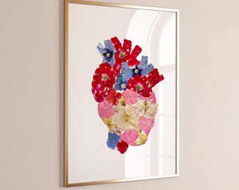 Digital Floral Anatomical Heart Print – Unique Medical Art for Doctor Office or Romantic Gift for Cardiologist