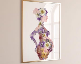 Lámina artística sobre la maternidad, póster para nuevas mamás, lámina de matrona, idea de regalo para baby shower, arte para embarazadas, obra de arte para madres, lámina floral, anuncio de nacimiento