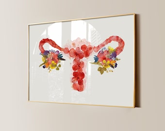 Floral Uterus Anatomy Print – Female Reproductive System Wall Art, Botanical Womb Illustration, Medical Decor for Women’s Health