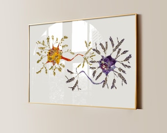 Arte mural de neuronas: lámina de sinapsis, decoración de neurociencia, arte cerebral para consultorios médicos.