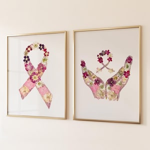Set of 2 Pink Ribbon and Healing Hands Art Prints – Breast Cancer Awareness Gift for Oncologists & Caregivers