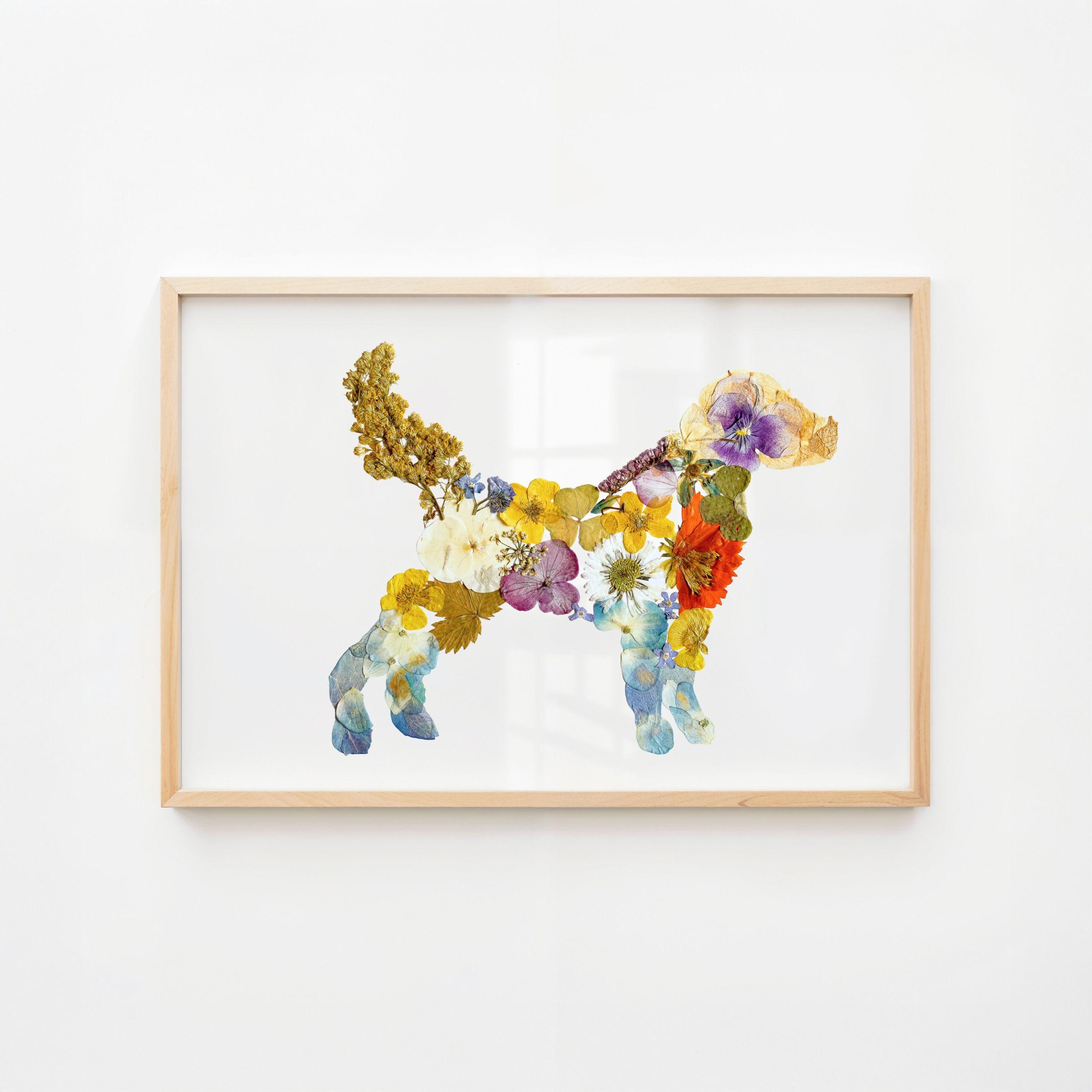 Botanical Dog Wall Art No Breed Dog Print with Real Pressed Flowers