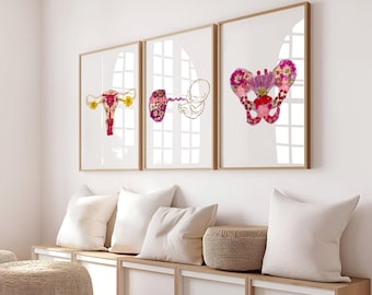 OBGYN Wall Art Set Botanical Anatomy Prints for Gynecologist Office Unique Medical Gift for Doctor, Clinic or Women's Health Decor