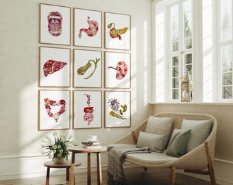 Digestive System Wall Art Set, Gastroenterology Anatomy Prints, GI Doctor Office Decor, Medical Clinic Artwork, Gastroenterologist Gift