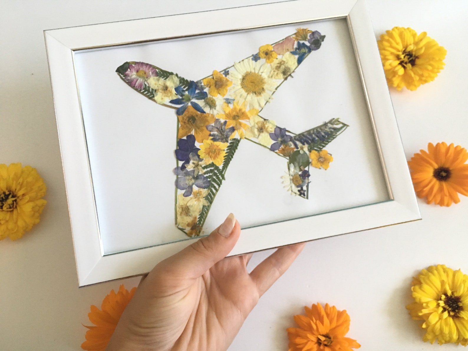 Plane art Dried flowers airplane Pressed flower Etsy