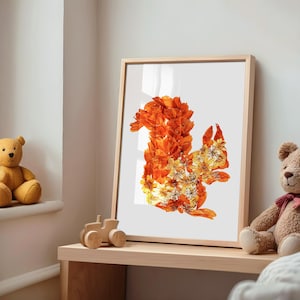 Squirrel wall art Woodland floral squirrel art print for lake house