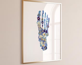 Floral Skeleton Foot Art Print, Anatomical Medical Wall Art, Podiatrist Doctor Gift