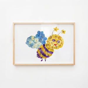 Handmade Floral Bee Print – Botanical Wall Art – Colorful Bee Print – Rustic Farmhouse Decor – Nature Inspired Wall Art