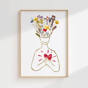 Mental Health Art Print Therapist Office Decor Counseling Room Poster Human with Flowers Growing from Head Wall Art