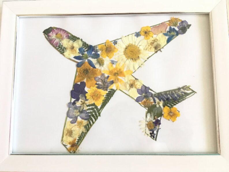 Plane art Dried flowers airplane Pressed flower Etsy