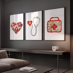 Floral Medical Wall Art Set of 3 – Anatomy Prints, Nurse Clinic Decor image 1