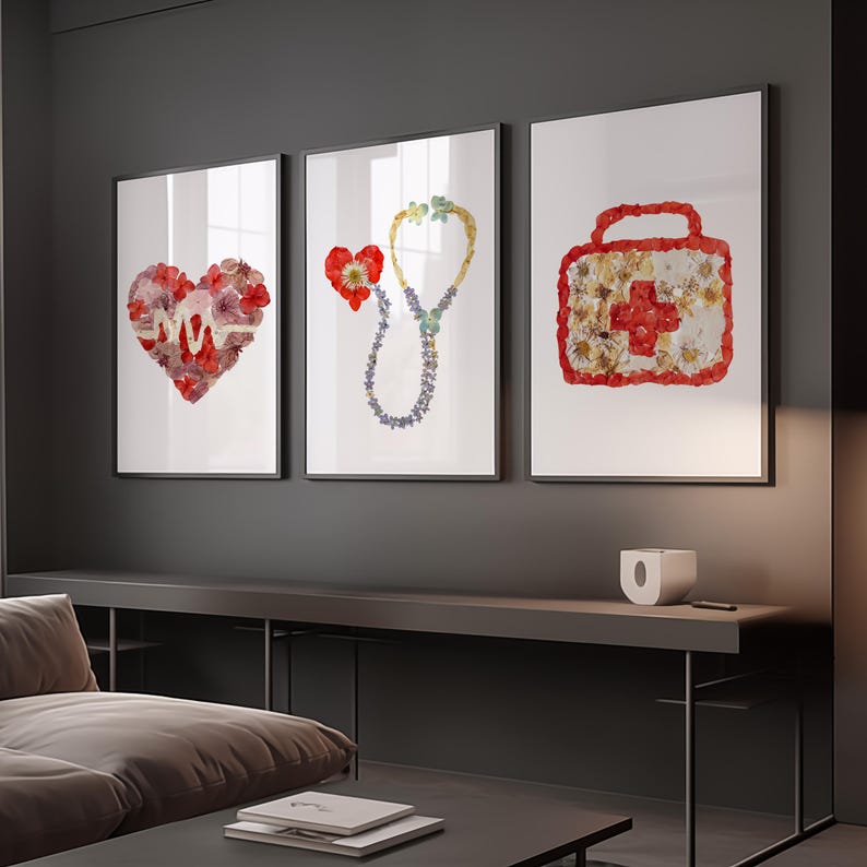 Floral Medical Wall Art Set of 3 – Anatomy Prints, Nurse Clinic Decor image 1