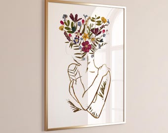 Self Care Woman Art Print, Mental Health Wall Art, Therapy Office Decor