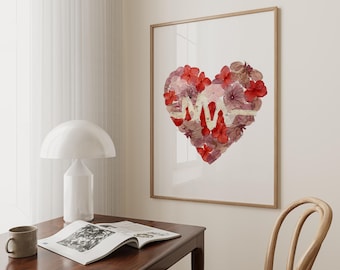 Floral Heart with EKG Line – Cardiology Wall Art, Medical Office Decor