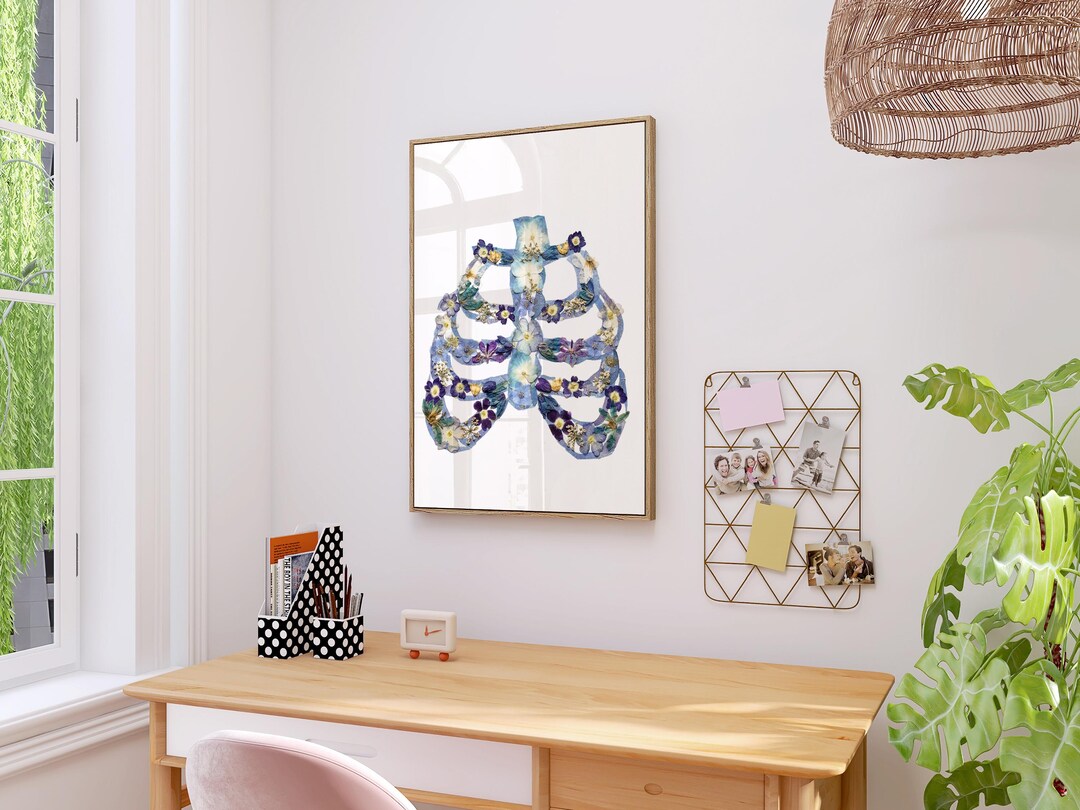 Floral Rib Cage Anatomy Print | Botanical Skeleton Decor for ...