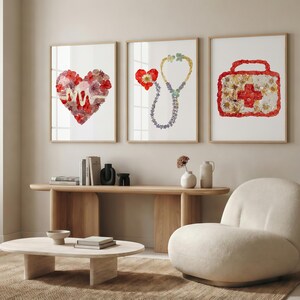 Floral Medical Wall Art Set of 3 – Anatomy Prints, Nurse Clinic Decor image 2