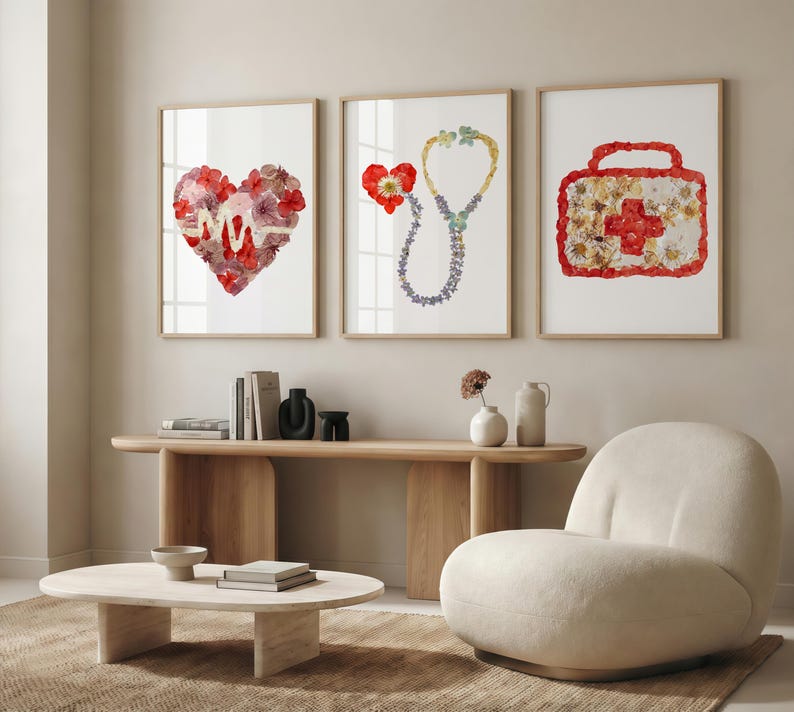 Floral Medical Wall Art Set of 3 – Anatomy Prints, Nurse Clinic Decor image 2