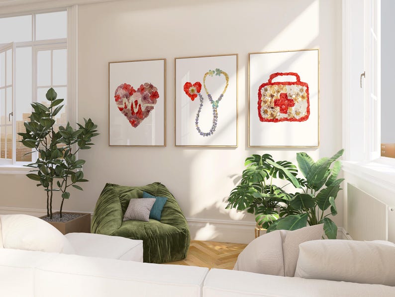 Floral Medical Wall Art Set of 3 – Anatomy Prints, Nurse Clinic Decor image 4