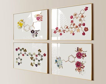 Set di quadri "Happy Chemicals" – Dopamina, Serotonina, Ossitocina, Endorfina, Decorazione per la salute mentale