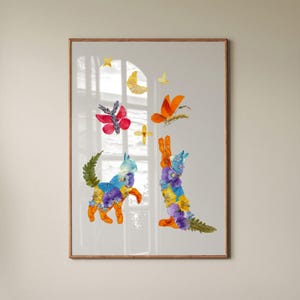 Digital Cat Couple Print Floral Cat Wall Art Download Botanical Cat Illustration Cute Cats Poster for Pet Lovers Animal Digital Decor