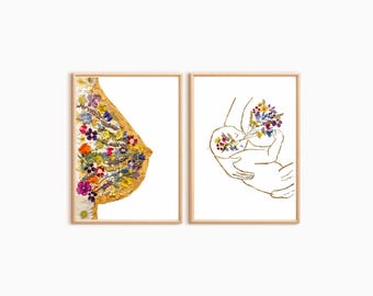 2er Set Stillen Art Print Set Stillzeit und Milchgang Illustration, stillende Mutter und Baby, einzigartiges Geschenk für Still-Berater