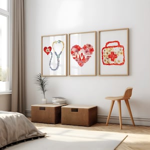 3 Pieces Modern Medical Wall Art Set Vertical Prints for Clinic, Office, or Home Decor