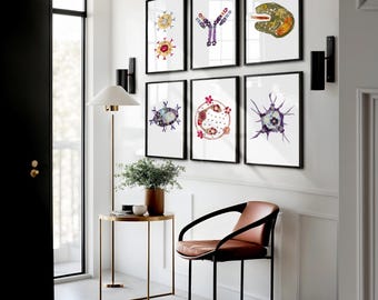 Immunology Wall Art Set of 6, Antibody T B Cells Prints, Gift for Immunologist