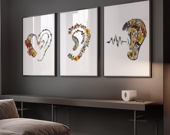 Audiology Wall Art Set of 3, Floral Ear Anatomy Prints, ENT Office Decor, Audiologist Gift
