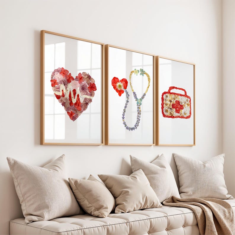 Floral Medical Wall Art Set of 3 – Anatomy Prints, Nurse Clinic Decor image 3