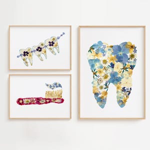 Set di 3 stampe per decorazioni per studio dentistico con apparecchio, spazzolino e denti, stampa artistica per dentista, regalo per dentista, decorazione per clinica dentistica
