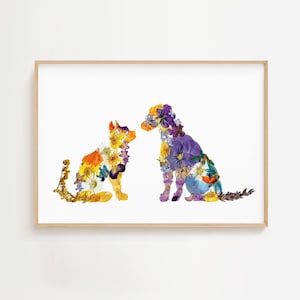 Cat and dog wall art print Pet friendship Animal home decor