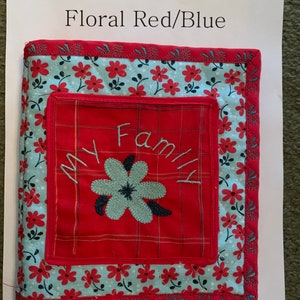 Red with blue flowers on one side and blue with red flowers on the other